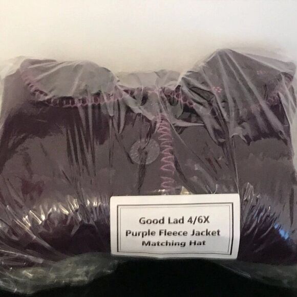 6/6X Girls Purple Fleece Jacket Coat w/Flowers on the Collar and Pockets + HAT - Picture 7 of 7